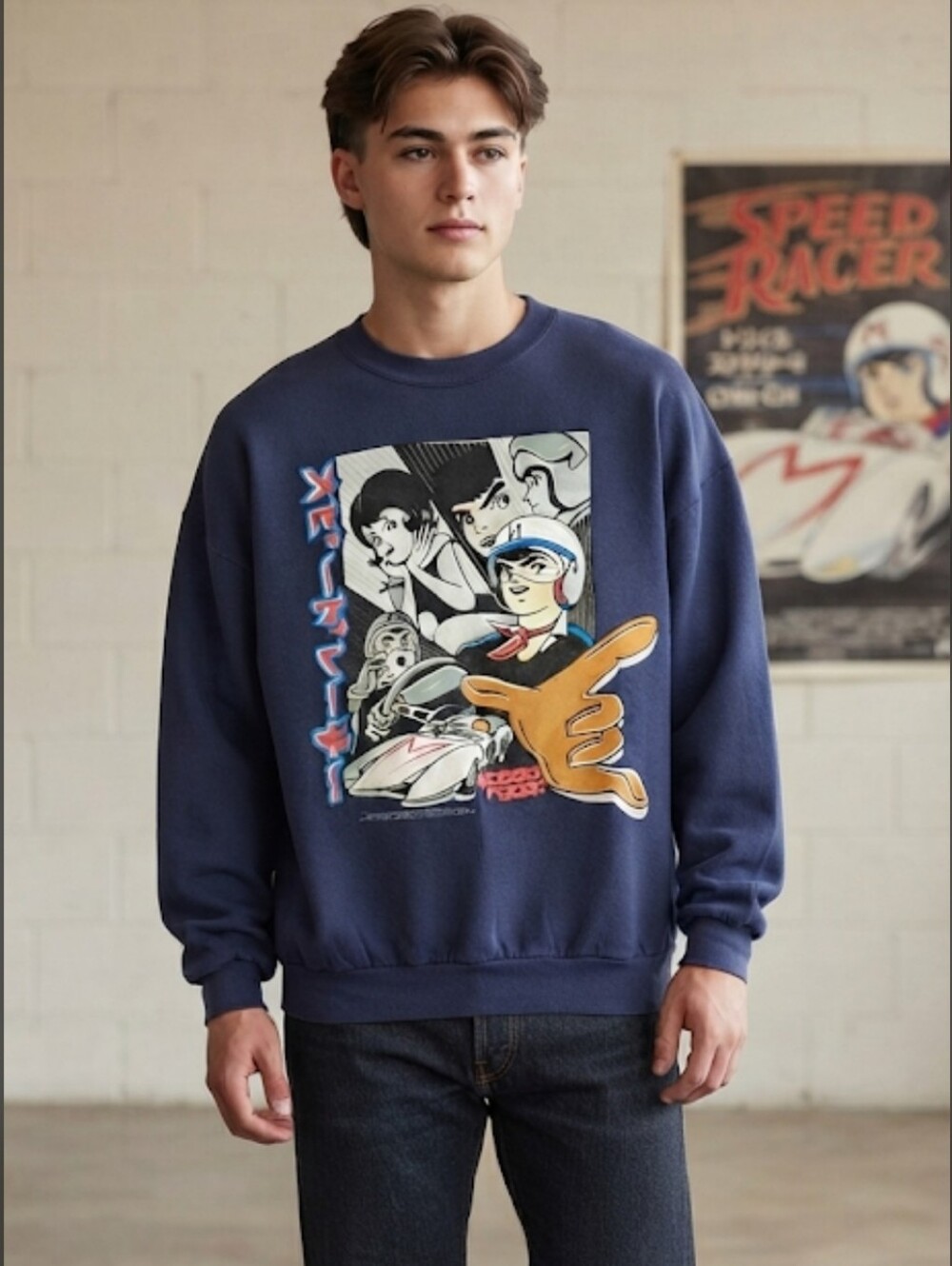 Rare Vtg 1990s Speed Racer Trixie Spritle Anime Manga Graphic Navy Sweatshirt XL